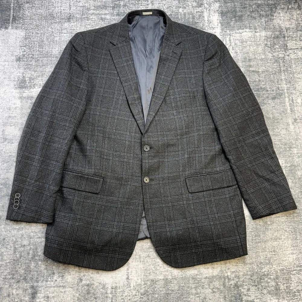 Joseph Abboud Blazer Jacket Mens 48L Charcoal Plaid Tollegno Wool Sport Coat